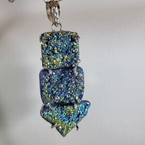 Titanium Druzy Pendant – Triple Quartz Design + 20" Sterling Silver Chain